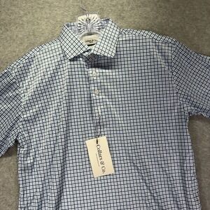 Collars & Co Dress Collar Polo Shirt Mens Medium Blue Check Performance Stretch